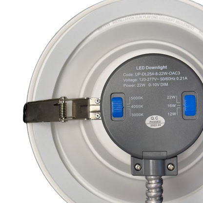 6" Architectural Downlight With Emergency Battery Backup 16/20/24W & 5CCT Tunable 0-10V Dimming 100… – CCT and Wattage Switch