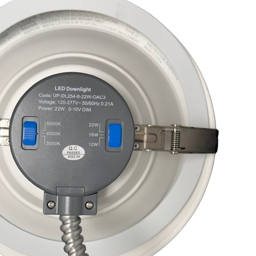 8" 22W Commercial Recessed Downlight Wattage Tunable 12/16/22W CCT Tunable 3000/4000/5000K 0-10V Dimming 120-277V