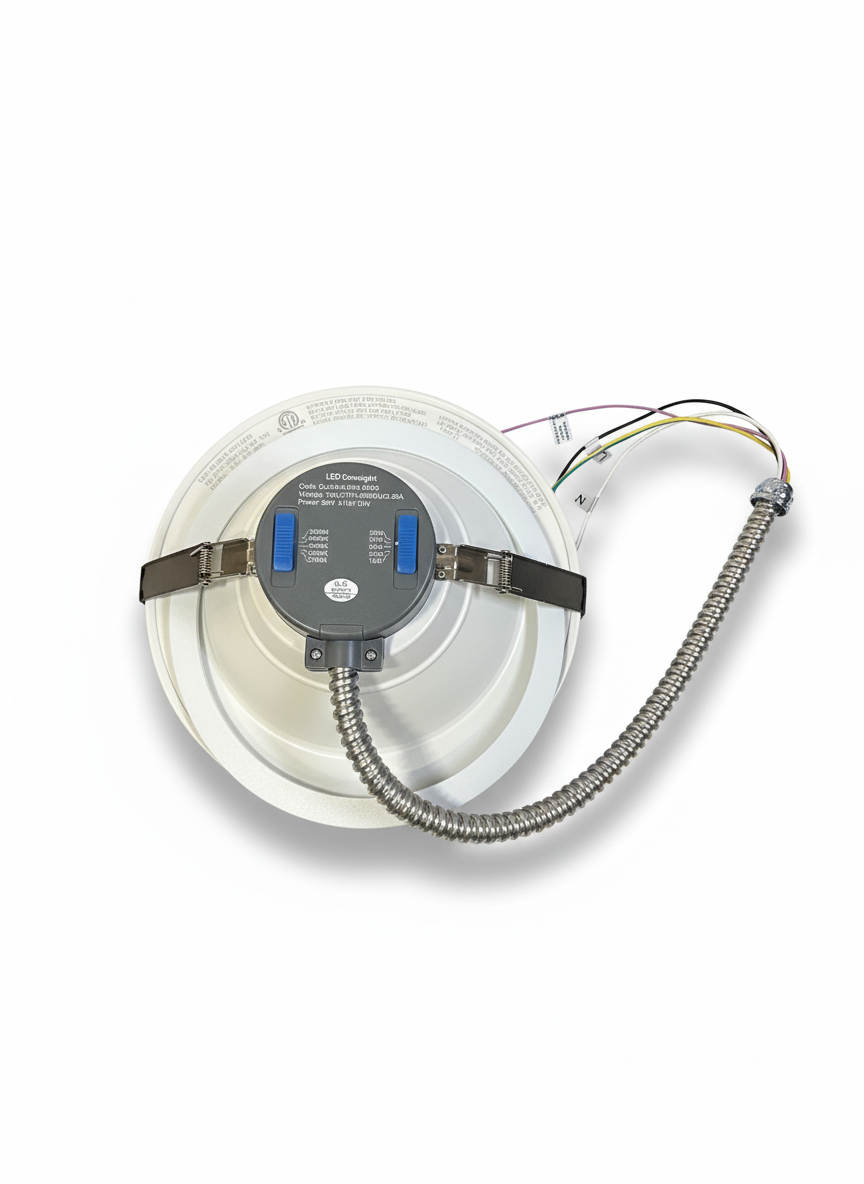8" 35W Commercial Recessed Downlight 5wattage Tunable 5CCT Tunable 27-50K 0-10V Dimming 120-277V – Rear Profile View