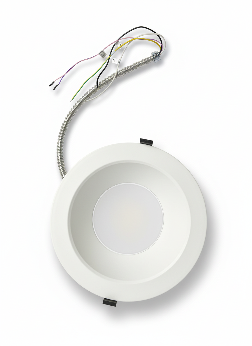 8" 35W Commercial Recessed Downlight 5wattage Tunable 5CCT Tunable 27-50K 0-10V Dimming 120-277V – Front Profile View