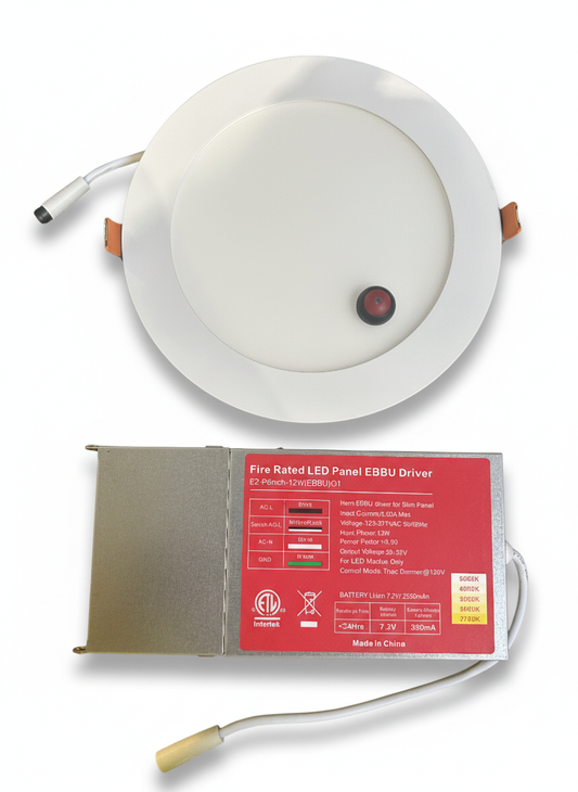 6" 12W Fire-rated LED Downlight, 2-hour Fire Protection, w/Emergency Battery Backup 2700/3000/3500/4000/5000K CCT Tunable,