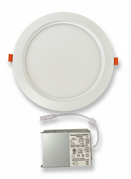 8" 18W Ultra Slim LED Downlight, 3000/4000/5000K CCT Tunable, 1,300 Lumens, 120-270V