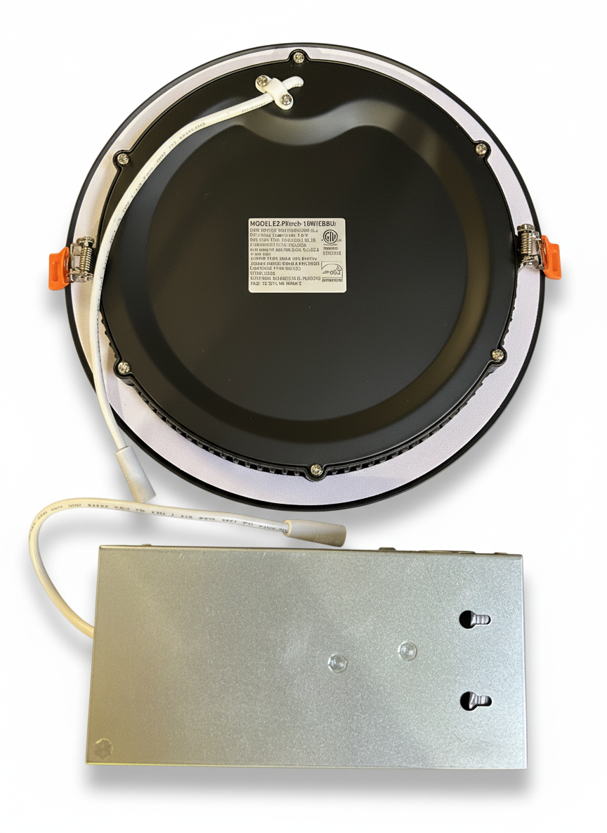 8" 18W LED Slim Downlight With 8W Emergency Battery Backup Black, 2700/3000/3500/4000/5000K CCT Tunable