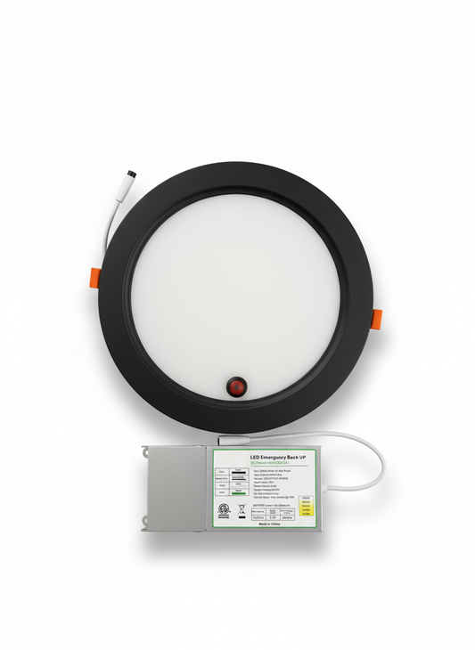 8" 18W LED Slim Downlight With 8W Emergency Battery Backup Black, 2700/3000/3500/4000/5000K CCT Tunable