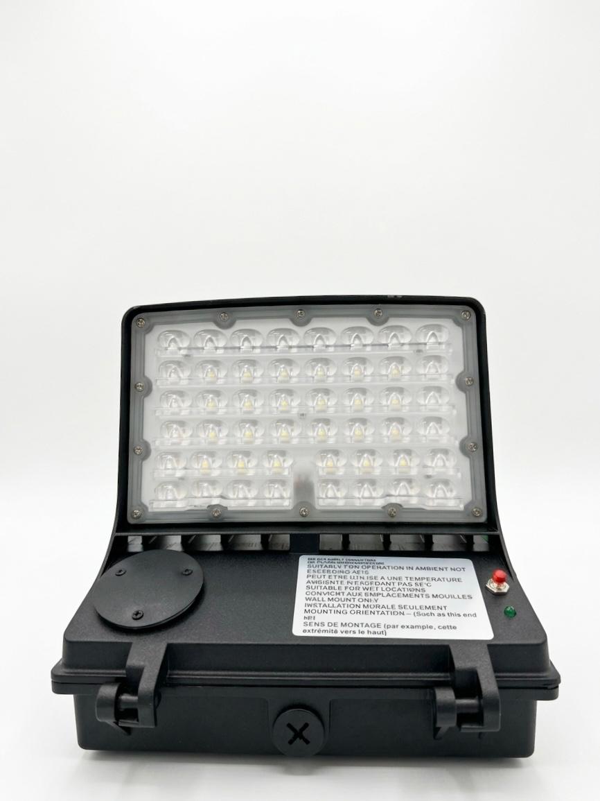 40W Full Cutoff Dark Sky Wall Pack, 5000K CCT, Integrated Photocell, Emergency Battery Backup