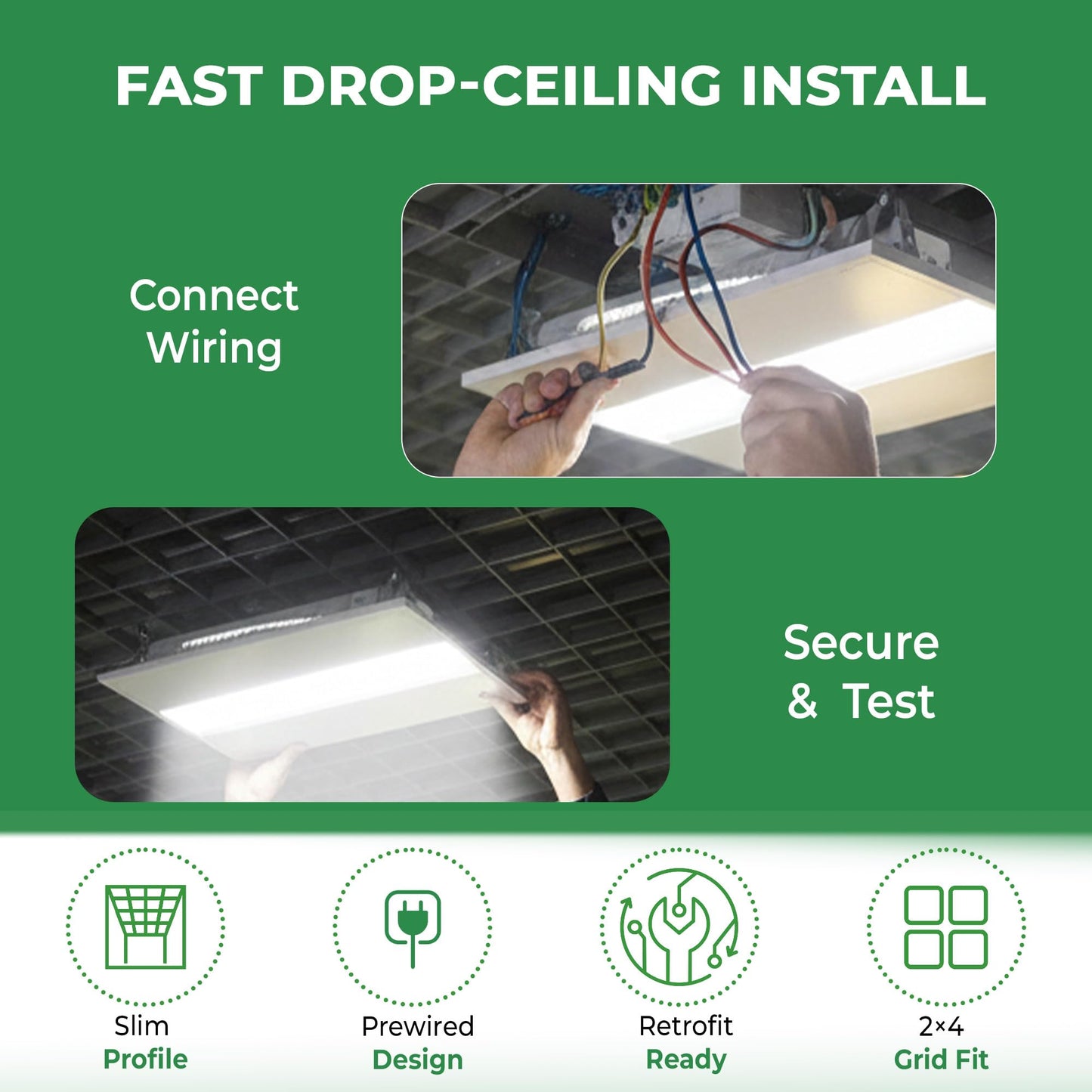 2 Pack 2X4 72W Troffer Light With Emergency Battery Backup Wattage & CCT Tunable – LED Lighting Fixture