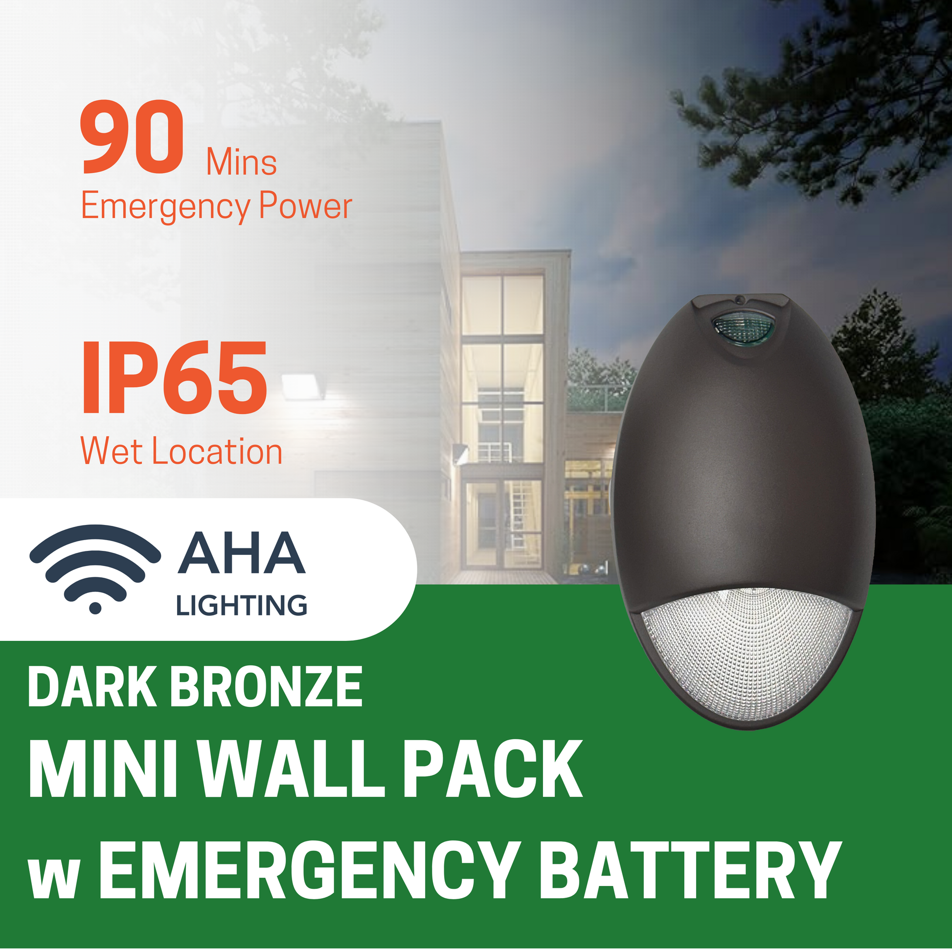 12W LED MINI WALL PACK, 5000K CCT, INTEGRATED PHOTOCELL, EMERGENCY BATTERY BACKUP, DARK BRONZE - AHA Lighting LED