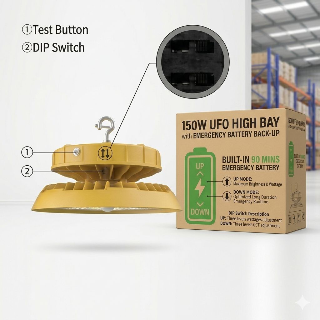 AHA LIGHTING UFO High Bay LED Light with Emergency Battery Backup | Wattage Tunable 80w 100W 150W | 3 CCT Tunable