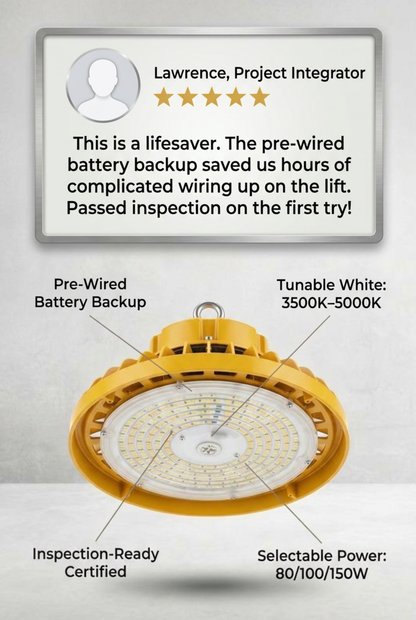 AHA LIGHTING UFO High Bay LED Light with Emergency Battery Backup | Wattage Tunable 80w 100W 150W | 3 CCT Tunable
