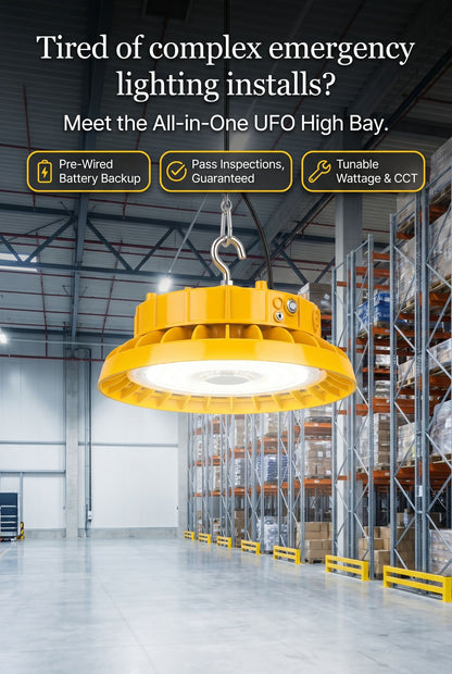AHA LIGHTING UFO High Bay LED Light with Emergency Battery Backup | Wattage Tunable 80w 100W 150W | 3 CCT Tunable