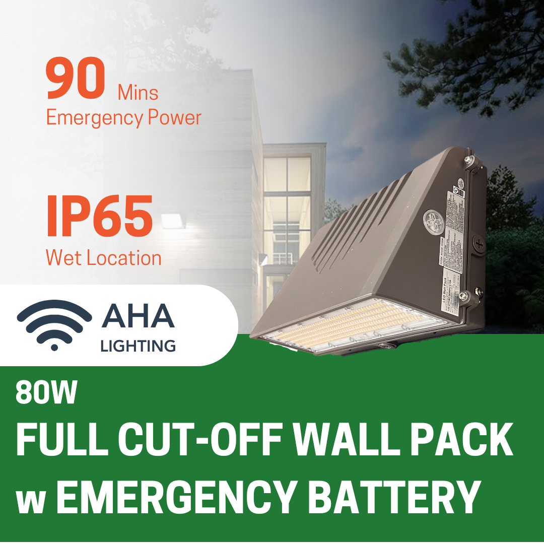 FULL CUTOFF WALL PACK 80W WITH EMERGENCY BATTERY BACKUP WITH PHOTOCELL SENSOR CCT TUNABLE 3000K/4000K/5000K OUTDOOR FIXTURE - AHA Lighting LED