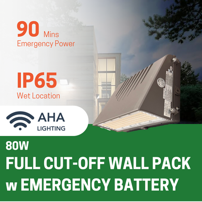 FULL CUTOFF WALL PACK 80W WITH EMERGENCY BATTERY BACKUP WITH PHOTOCELL SENSOR CCT TUNABLE 3000K/4000K/5000K OUTDOOR FIXTURE - AHA Lighting LED