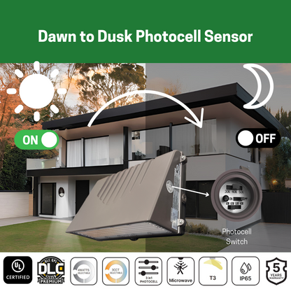 FULL CUTOFF WALL PACK 80W WITH PHOTOCELL SENSOR CCT TUNABLE 3000K/4000K/5000K OUTDOOR FIXTURE - AHA Lighting LED