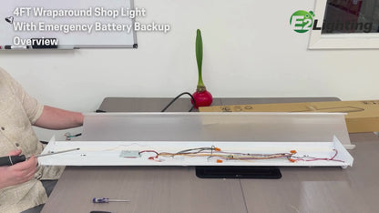 4ft Wraparound Shop Light With Emergency Battery Backup For 90 Mins CCT & Wattage Tunable 120-277V